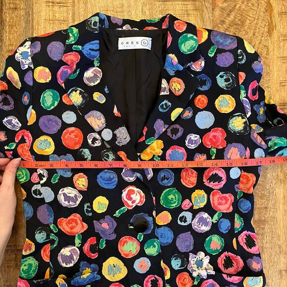 VTG Gres Blazer Women's XS S Black Jacquard Abstract Floral Unique Artsy Artwear - Picture 16 of 16